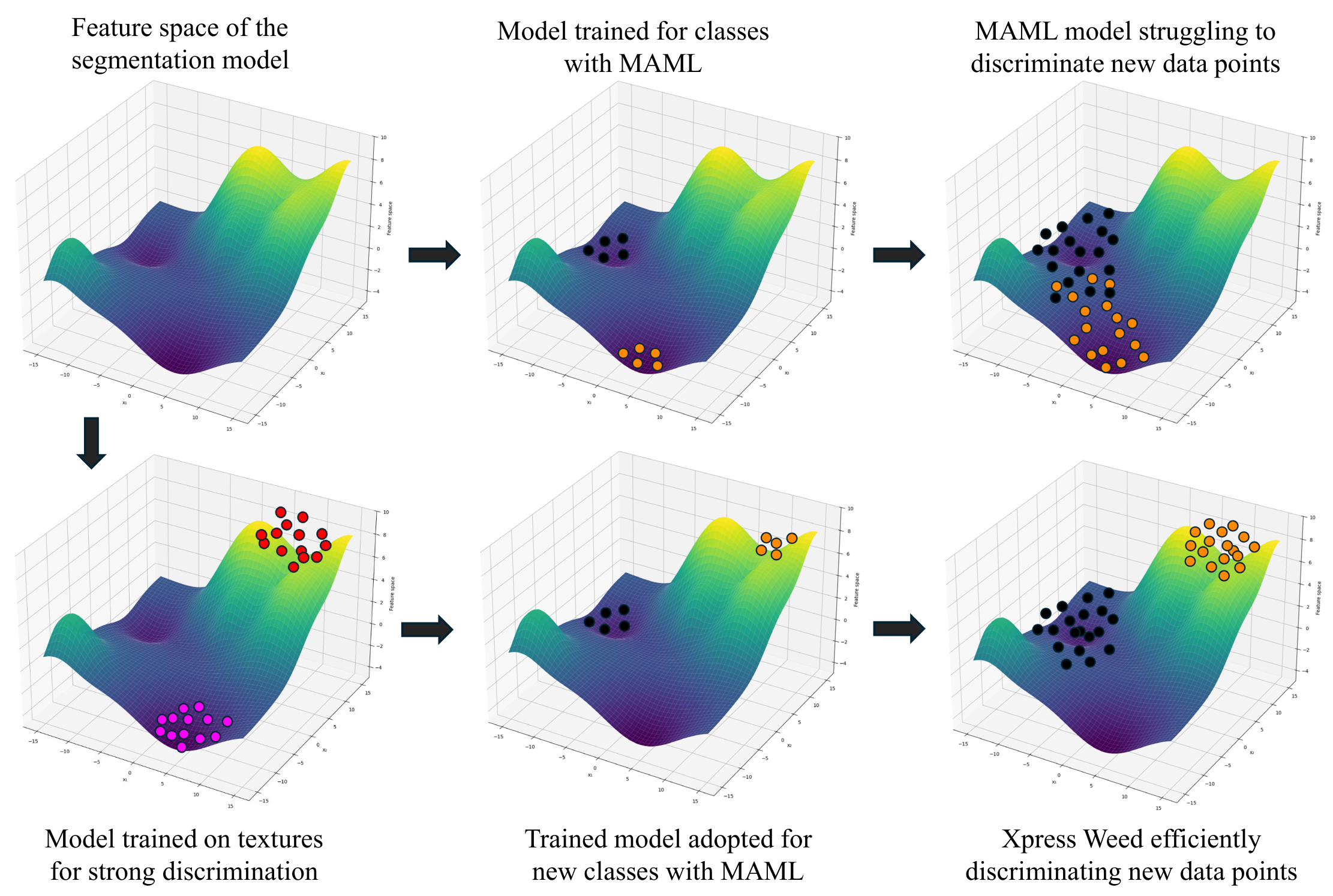 Feature landscape showing robustness from texture priors and adaptation with MAML